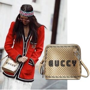 NEW Gucci Gold Guccy Sega Script Dome Mini Crossbody Bag 511189